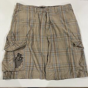 Vintage Y2K Quicksilver Plaid Baggy Cargo Shorts Size 36